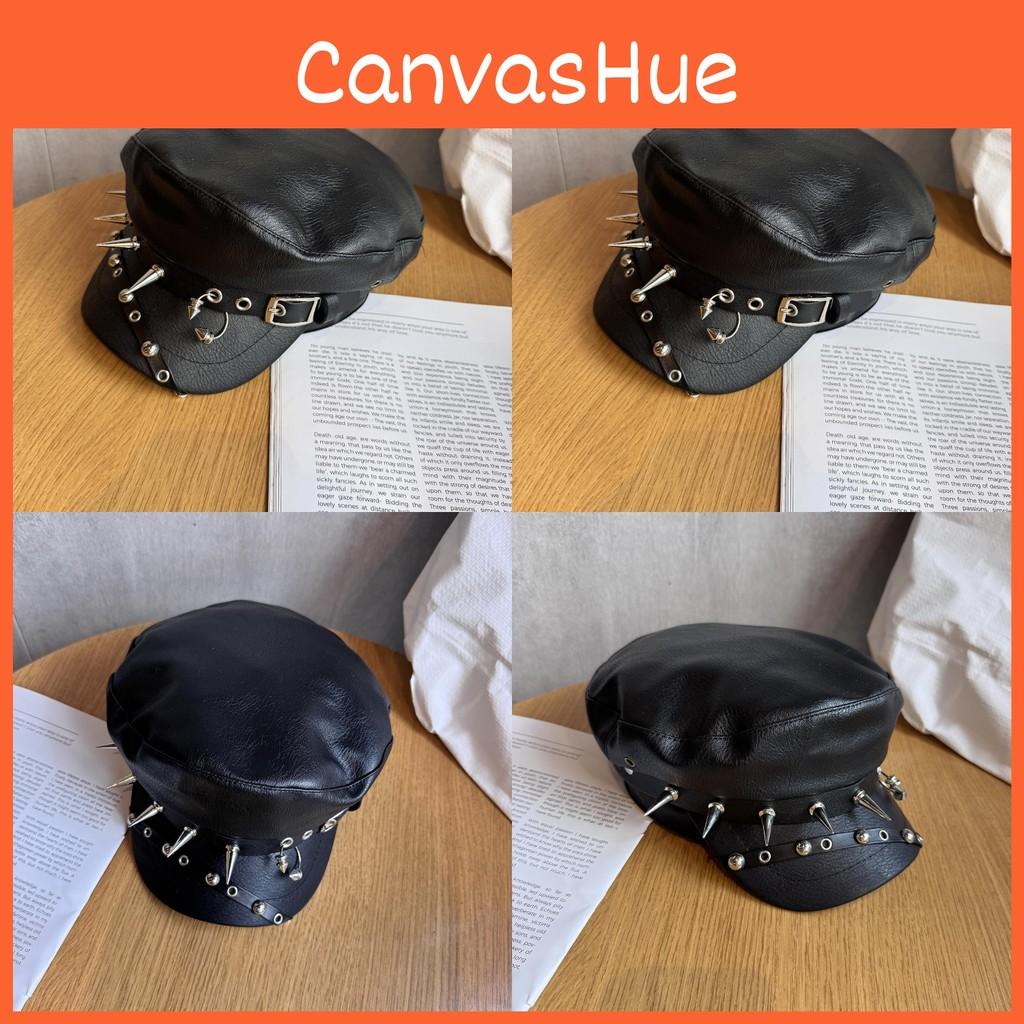Solid Rivet Color Alternative Streetwear Flat Top Hat Waterproof Punk Fans Goth