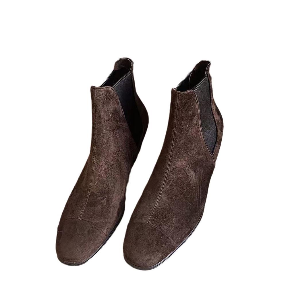 French Maillard Boots Women's 2025 Fall/Winter Fleece Heel Round Martin Boots Chelsea Boots Cowboy Boots