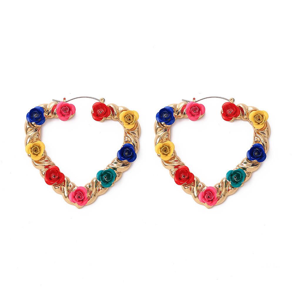 

Серьги в форме сердца, красивые с цветочным дизайном, отличные для праздничных и ко дню рождения подарков Colorful