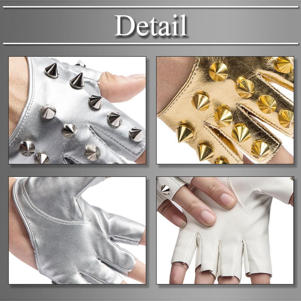 Buzz Selection Fingerless Leather Studded Biker Hard Rock Gloves for Men GB120 (White)