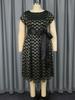 Print O Neck Short Sleeve Lace-Up High Waist A Line Mid-Calf Dress Elegant Vintage Style Dress for Women Party Outfit