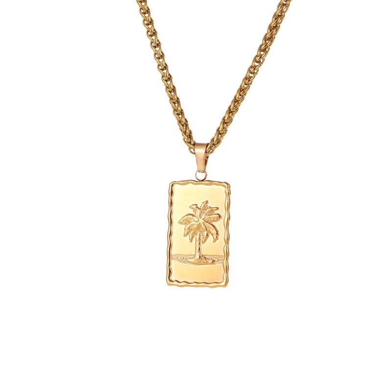 Seaside Coconut Tree Pendant Snake Chain Necklace Cool and Versatile Neutral Style Jewelry