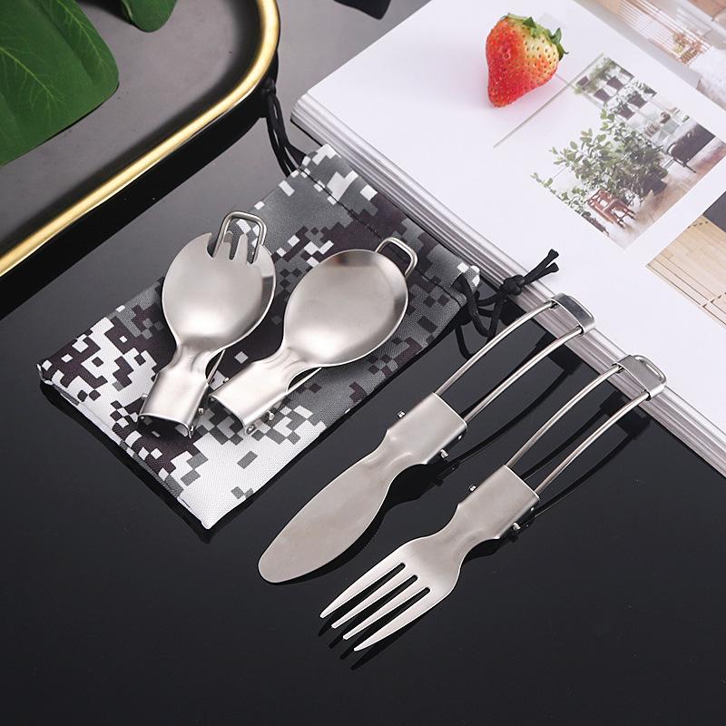 304 Stainless Steel Multifunctional Folding Cutlery Set with Knife, Fork, Spoon, and Detachable Chopsticks for Outdoor Use.