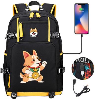 Kawaii Glücks-Corgi Aufdruck Rucksack für Jungen Mädchen Schultasche Große Kapazität College Student Tagesrucksack mit USB-Anschluss