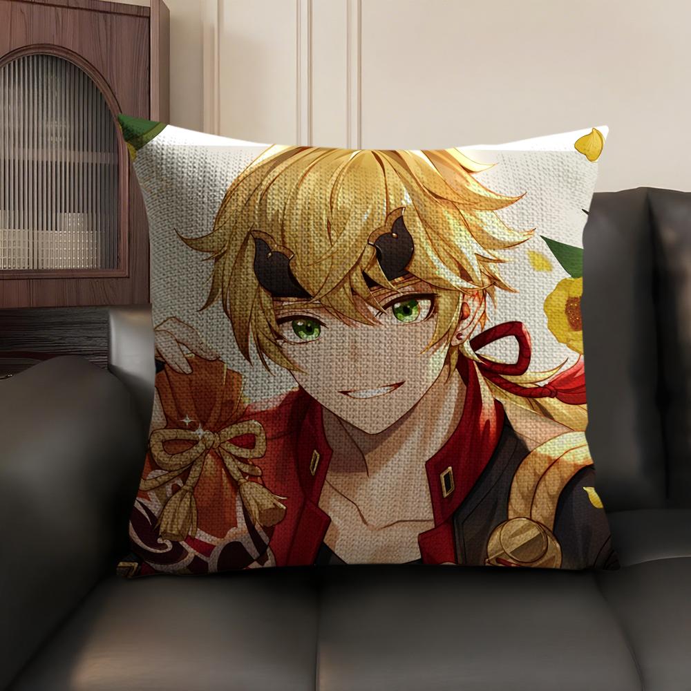 Thoma Genshin Impact Cute Cushion Cover Natural Linen Organic Fabric Double-Sided Printing Sofa Home Decor Gift Pillow Case