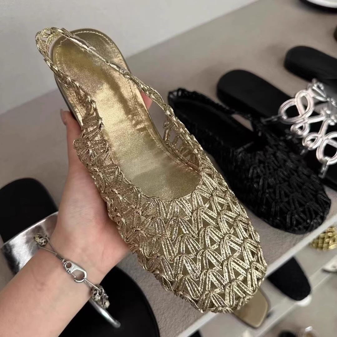 

Французские ретро плетеные полые взрывные одинарные туфли женские 2025 новый темперамент универсальный ремешок на одной перемычке балетки Мэри Джейн 40 золотой