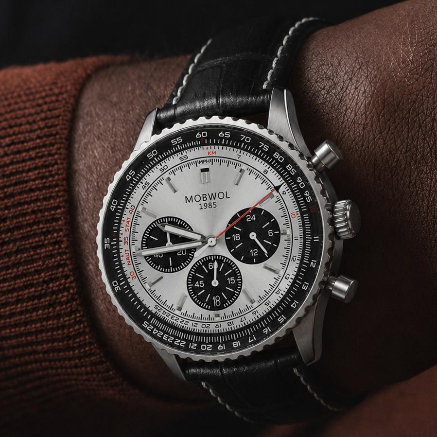 MOBWOL Men Chronograph Watch Leather Strap 30M Waterproof Quartz Sports Wristwatch Luxury Business Male Gift Watch