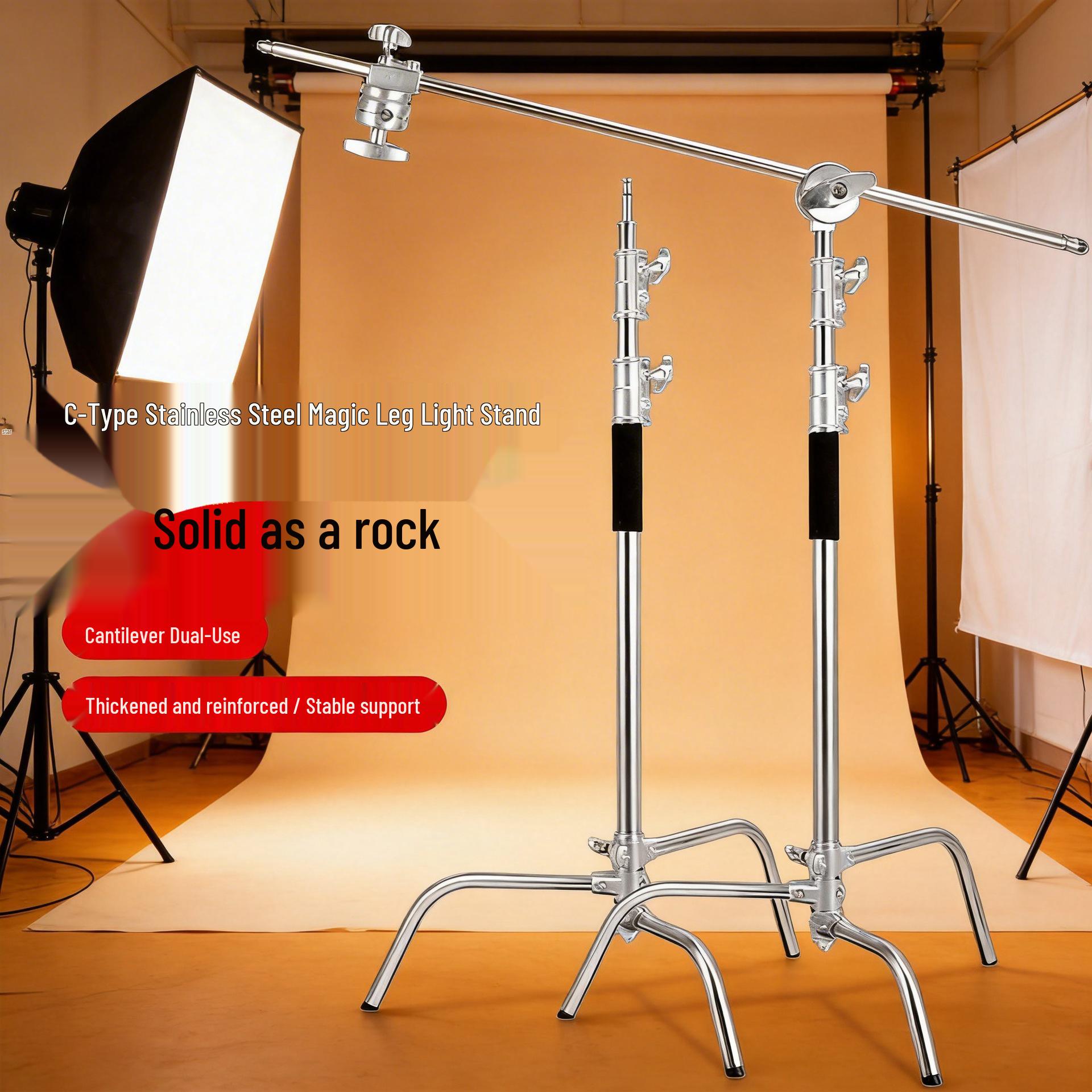 3.3m Stainless Steel Portable Photography Stand with Retractable C-Type Arm and Magic Leg 2.8m Stainless Steel Light Stand