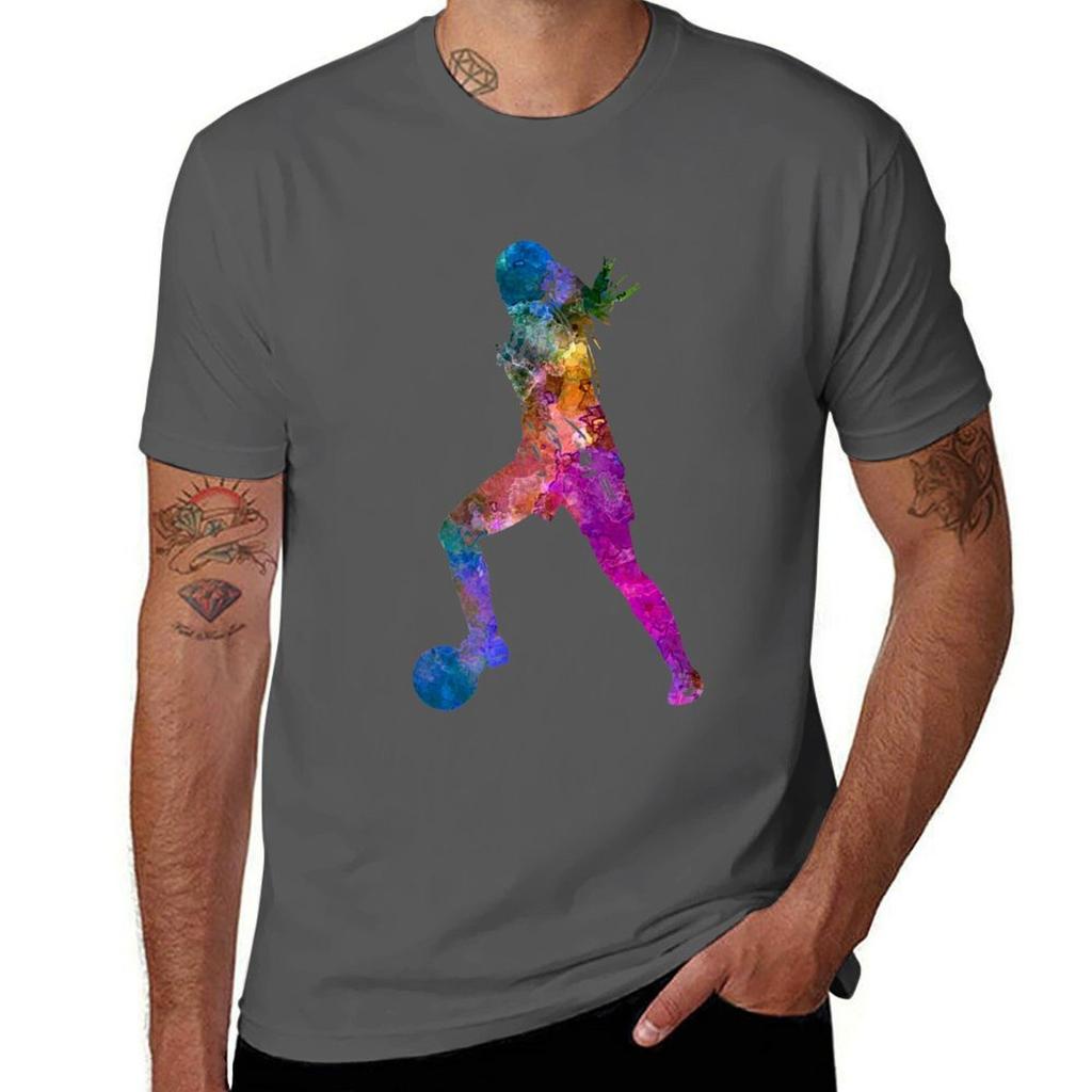 Girl Playing Soccer Football Player Silhouette Tshirt Sports Casual Short Sleeve Cotton Tee