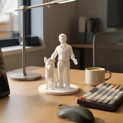 3D-gedruckte Figuren von Mann mit Hund, Interaktive Hundegedenkgeschenke für Hundeliebhaber, Mann und Hund Statue, Minimalistische Welpen- und Besitzer-Dekorative Kunst für
