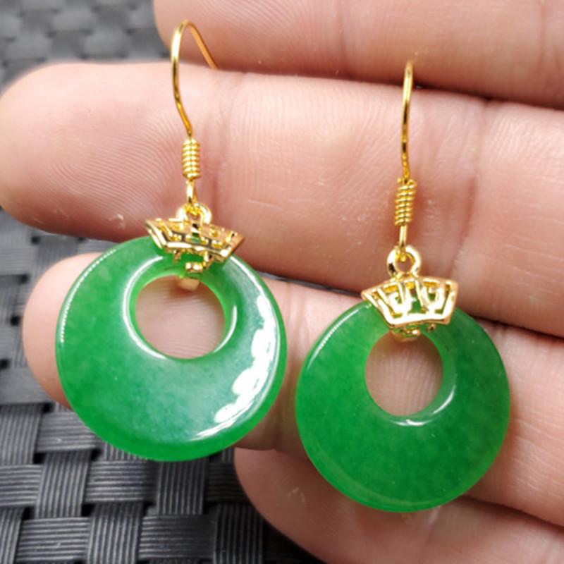 Emerald Green Jade Buckle Earrings with Quartzite & Mutton Fat Jade Pendants 2021-8-2403