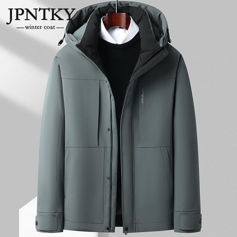 

JPNTKY Зимний новый мужской белый пуховик с капюшоном национального стандарта для мужчин среднего возраста, теплое деловое мужское пальто для отдыха высокого класса