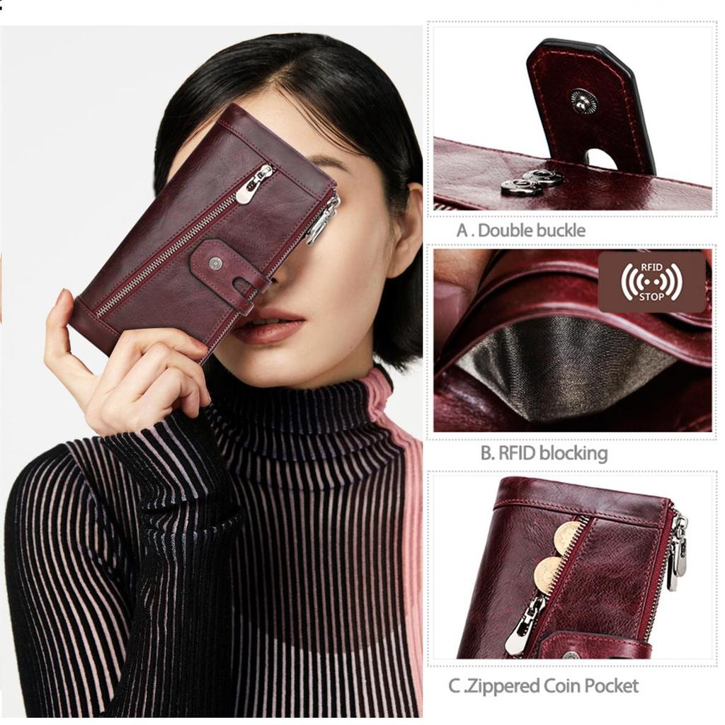 CONTACT'S Genuine Leather Wallet Long Clutch Bag For Women Zipper Phone Pocket Coin Purse Quality Card Holder