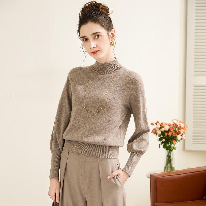 TUHUANG Women's Pure Wool Seamless Half-High Neck Sweater