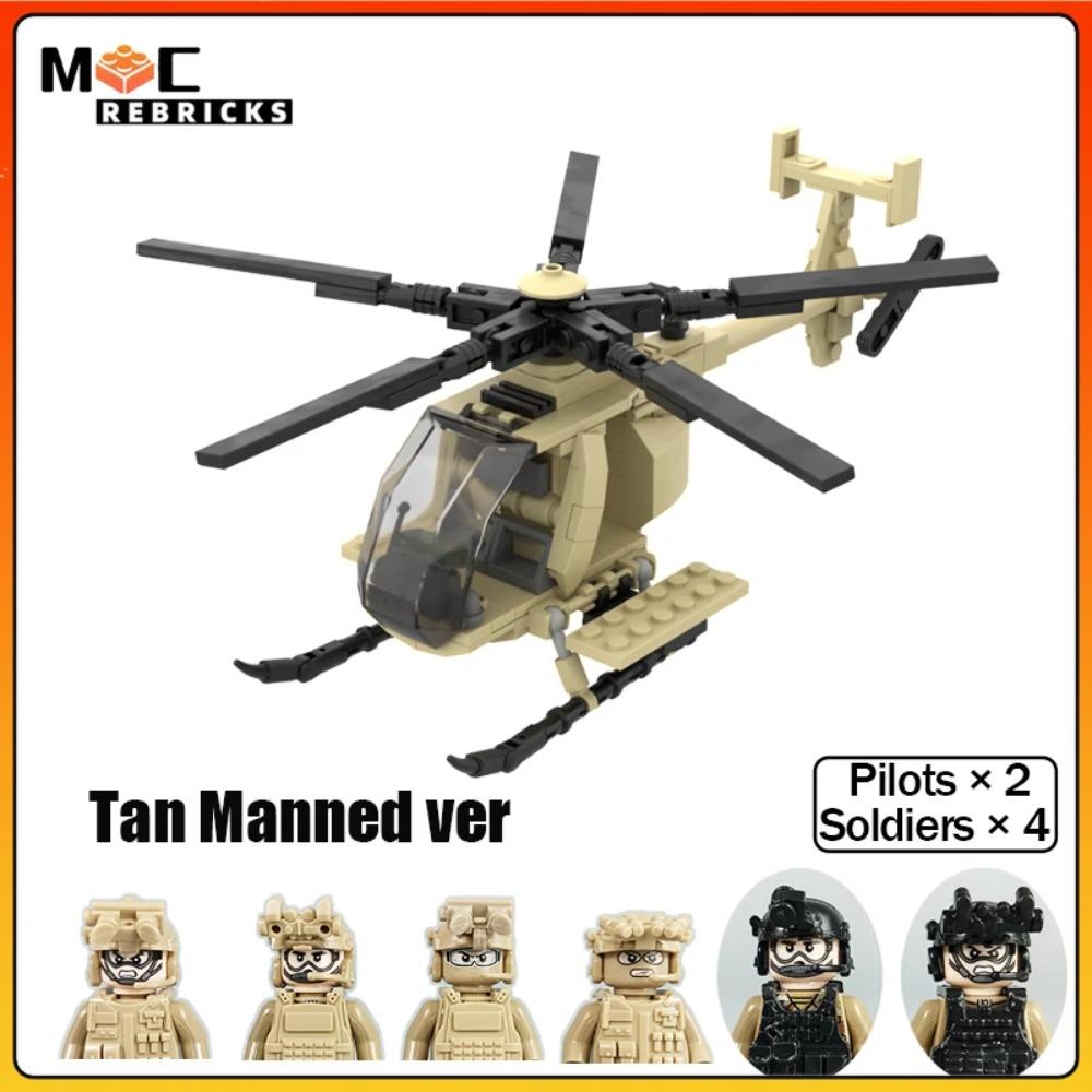 WW II Military Series New MH-6 Little Bird Helicopters With Soldies MOC Building Blocks Airplane Display Stand Bricks Toys Gifts