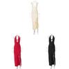 Vestito Sexy Scollo a V Schiena Scoperta per Donna con Bordi Arricciati e Vita Alta per la Primavera