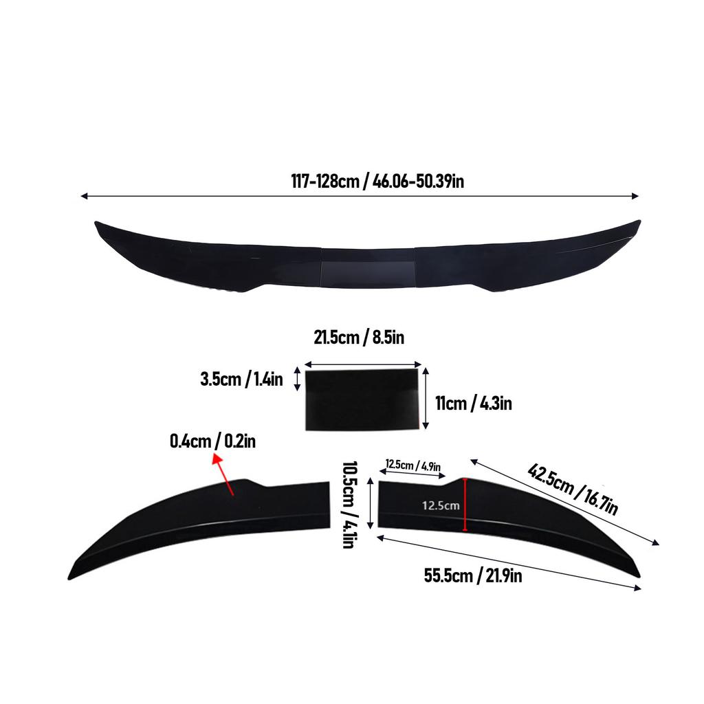 Car Rear Tail Trunk Spoiler 117-128cm Adjustable ABS Strong Adhesion Car Rear Trunk Spoiler Wing for Maintenance