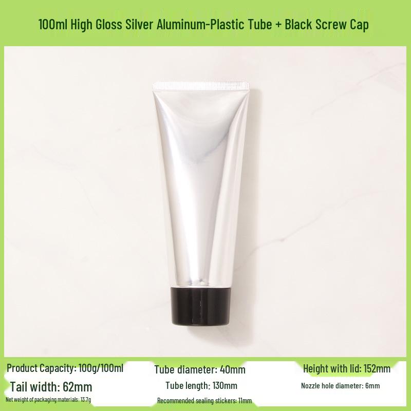 In Stock 100ml/100g High Gloss Gold-Silver Aluminum-Plastic Cosmetic Tube with Acrylic Cap - Refillable PE Empty Bottle