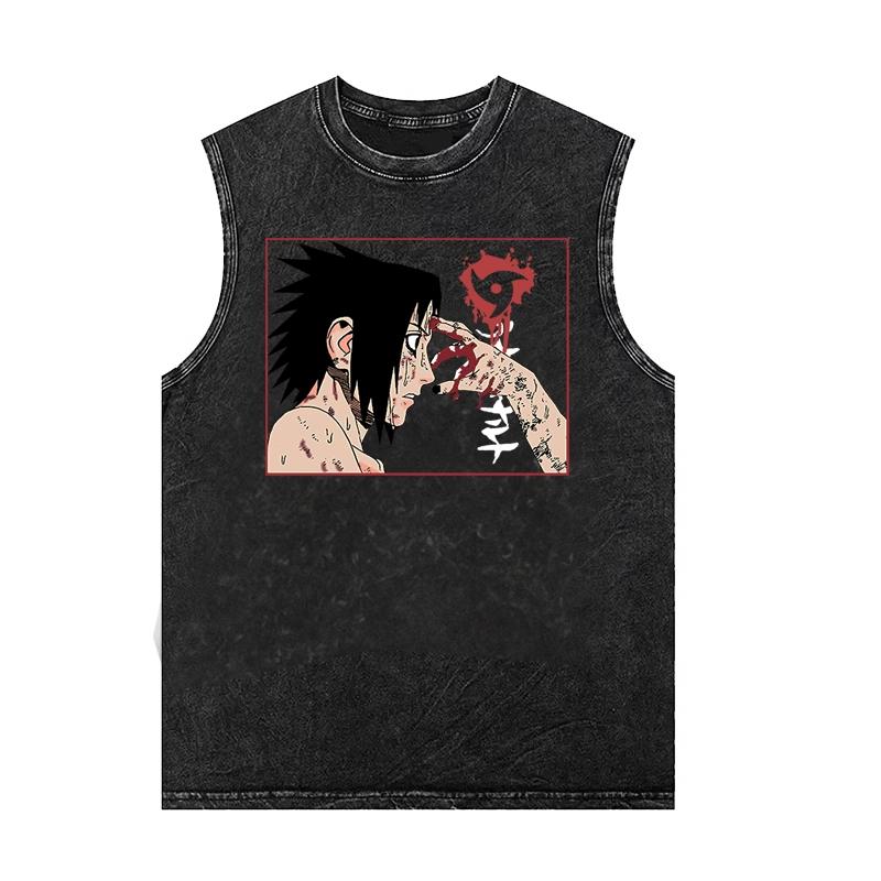 Vintage Washed Japanese Naruto Anime Harajuku Short-Sleeved Vest Gym T-Shirt Oversized Men's Women's Tops