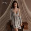 Women's Satin Mesh Comfy Padded Cami Sleep Dress with Robe Lounge Set
