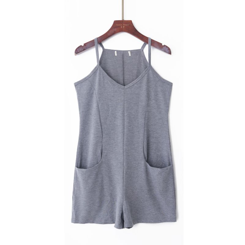 

Fashion Style V Neck Double Pocket Loose Slim Looking Sling Grey S