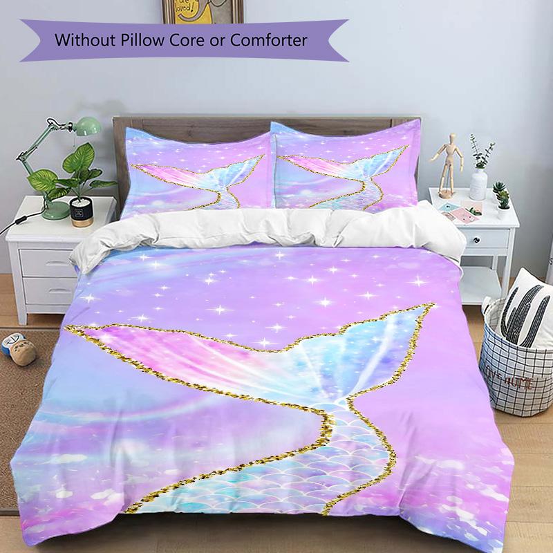 Mermaid Tail Fantasy Print 3Pcs Bedding Setduvet Cover With 2 Bedropillowcase Home Birthday Gift