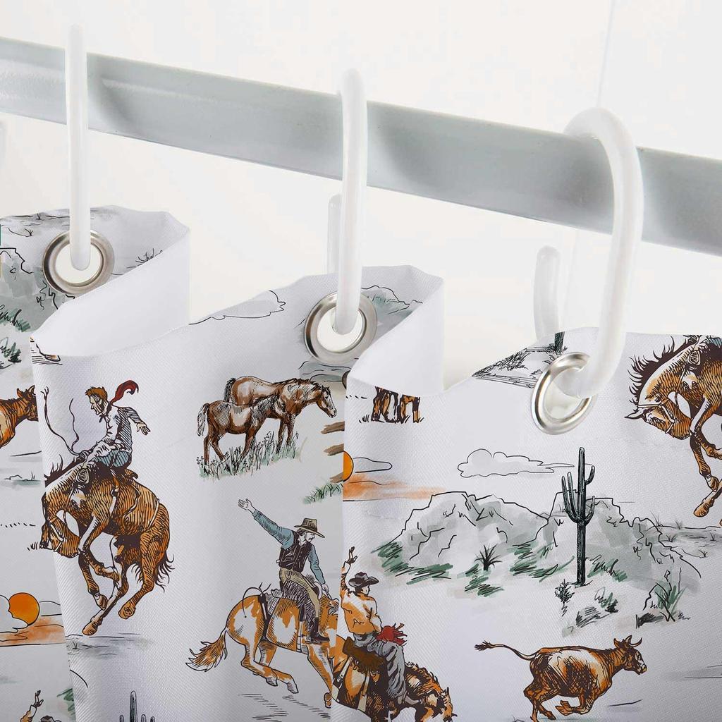 Western Cowboy Shower Curtain for Bathroom, Wild West Cowboy Ride Horse Cactus Bath Curtains, Farmhouse Country American West Th