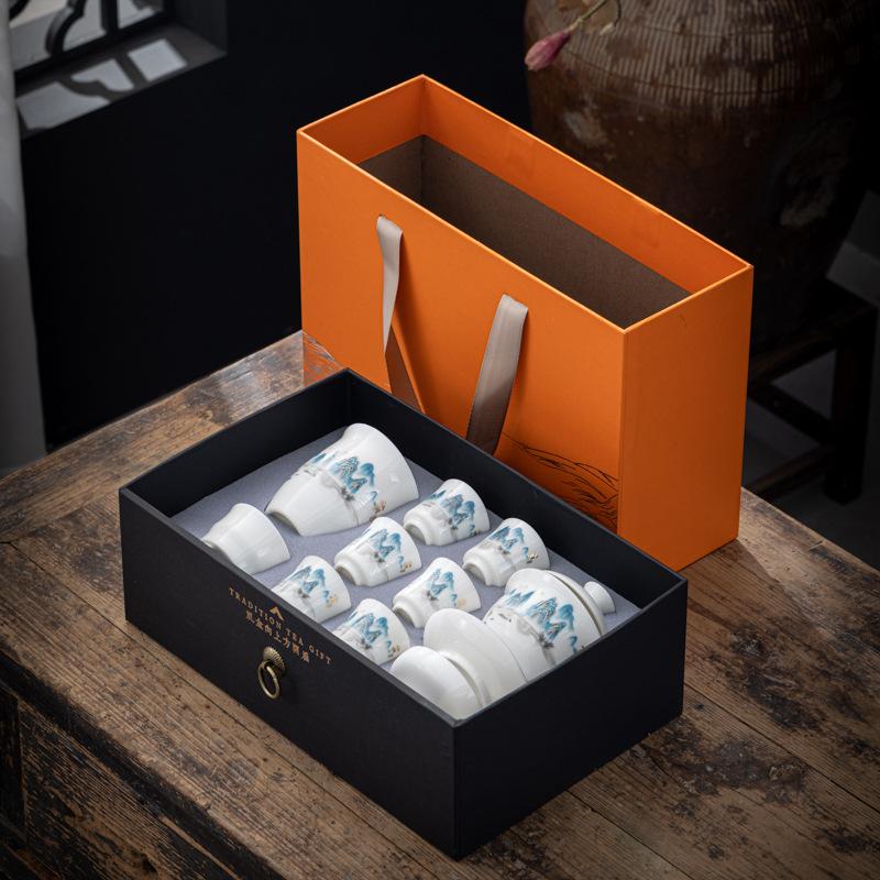 Hvit suet jade porselen kung fu tesett gaveeske forretningsgaver Midt-høstfestival gaver