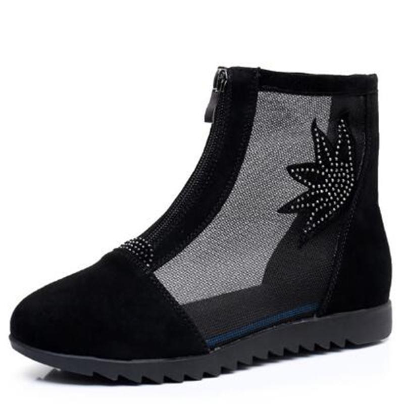 Fashion GKTINOO Fashion Women Kid Suede Genuine Leather Sandals Boots Breathable Mesh Ladies Flat Shoes Spring Summer Large Size 34-43