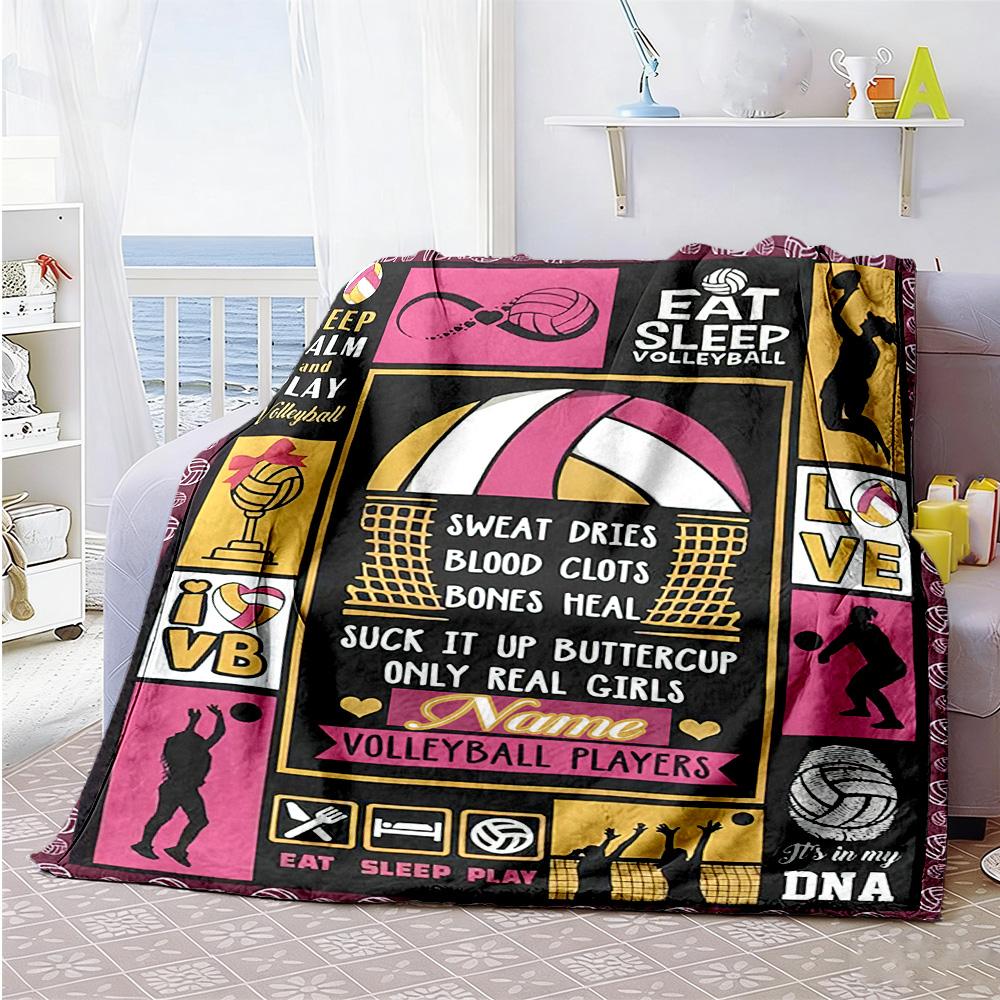 Pink Volleyball Customize Your Name Blanket Multi-purpose Personalized Blanket Comfortable Great for Livingroom Sofa Seaside Home Decor