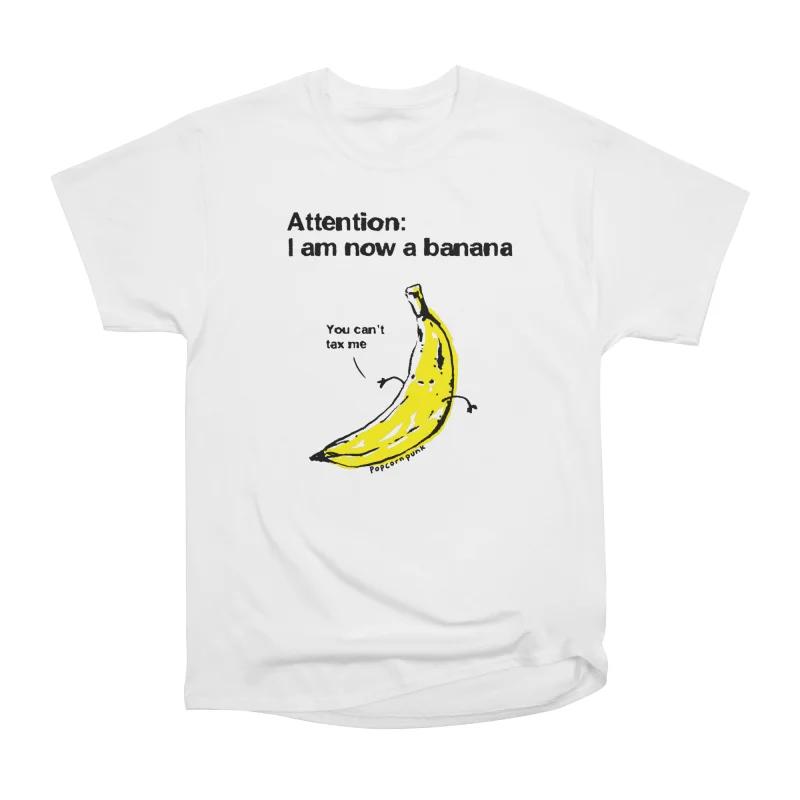 Men Casual Shirts Short Sleeves ATTENTION I AM NOW A BANANA Tees Oversized T-shirts S белый
