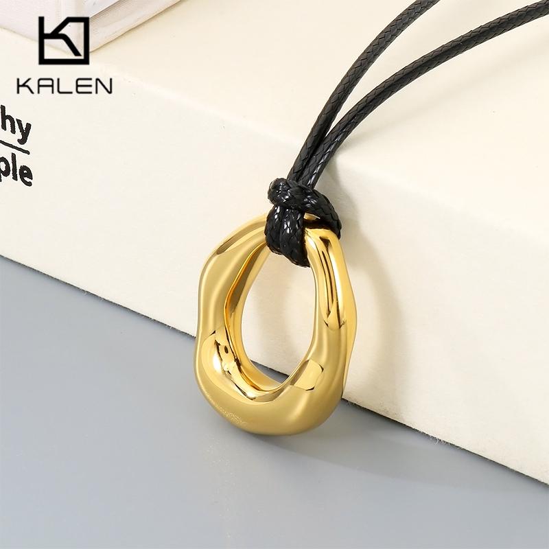 Stainless Steel Irregular Circle Pendant Necklace for Men Women Black Leather Cord Hip Hop Minimalist Jewelry Gift Daily Wear