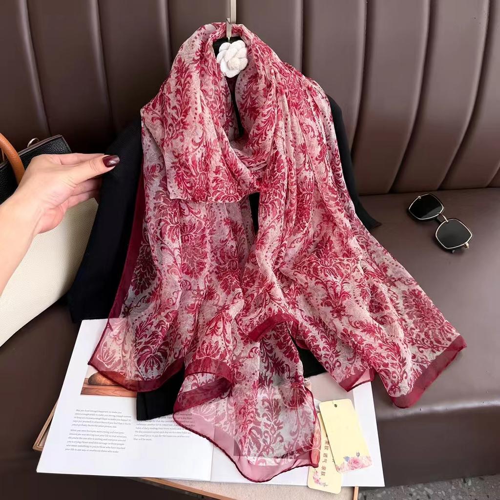 Print Silk Scarf Hijab Women Spring Deisgn Soft Beach Stoles Elegant Head Scarves Echarpe Shawl Satin Large Wrap Echarpe Bandana