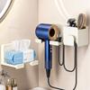 Wall-Mounted Hair Dryer Holder With Cable Wrap Space Plastic Bathroom Organizer Shelf Modern Minimalist Design Ivory White