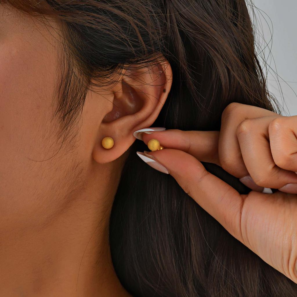Minimalist Frosted Ball Earrings for Women, Matte Stainless Steel Small Stud Earrings, Dainty Fashion Female Jewelry Accessory