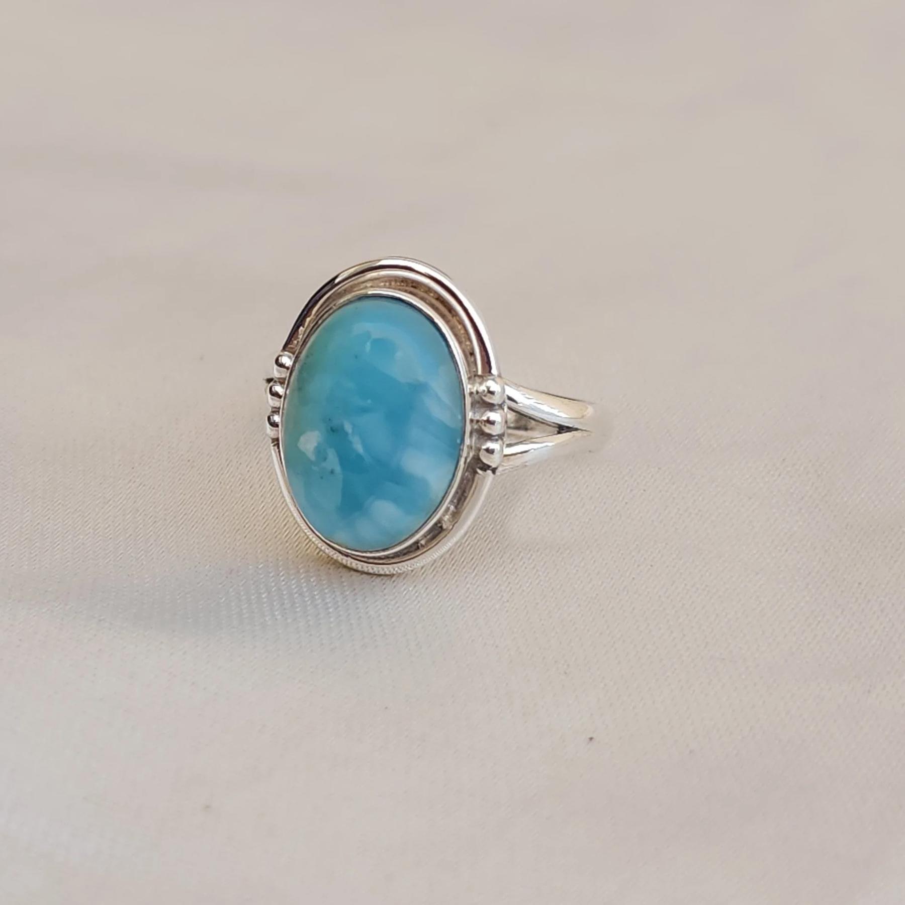 

Natural Blue Larimar 925 Sterling Silver Ring Jewelry, Handmade Larimar Artisan Ring 10