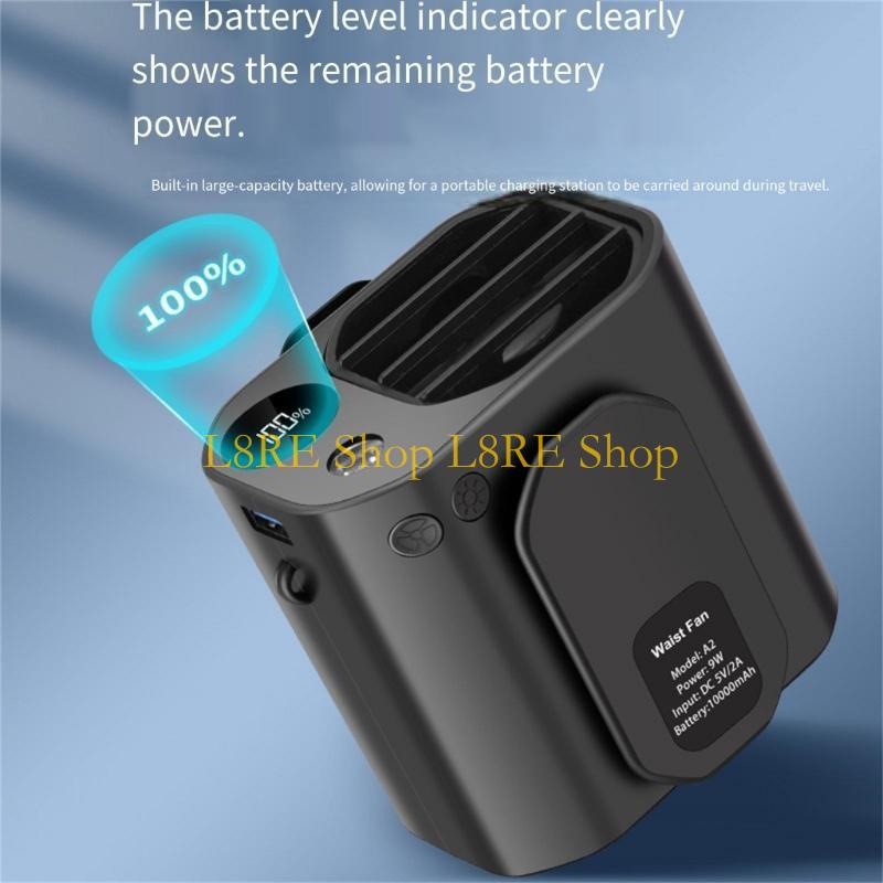 L8RE Portable USB Charging Waist Hanging Fan with 3 Wind Speeds for Student Camping
