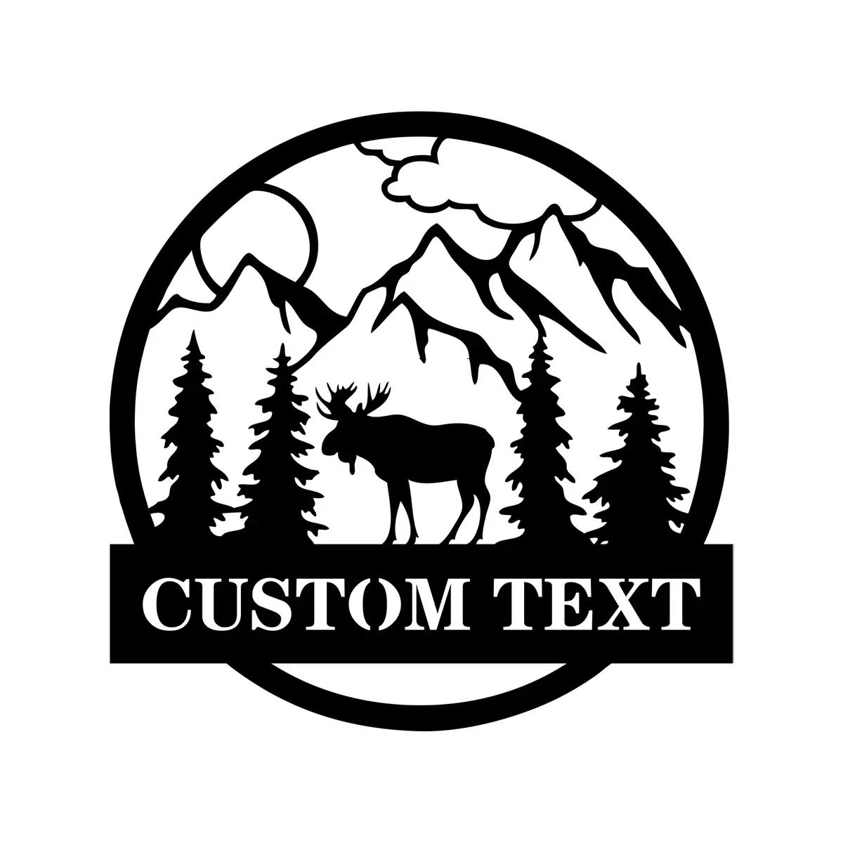 

Custom Metal Sign Personalized Moose Mountain Scene Wall Art Home Decor