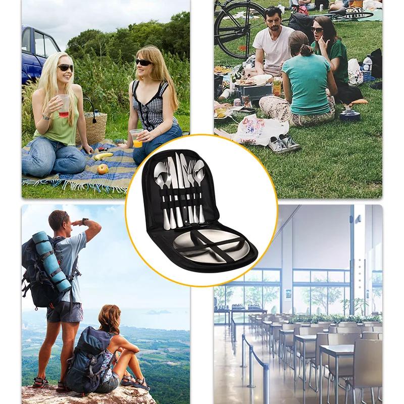 10/20Pcs Outdoor Camping Cutlery Organizer Utensil Picnic Portable Set Stainless Steel Plate Spoon Knife Fork Tongs Hiking