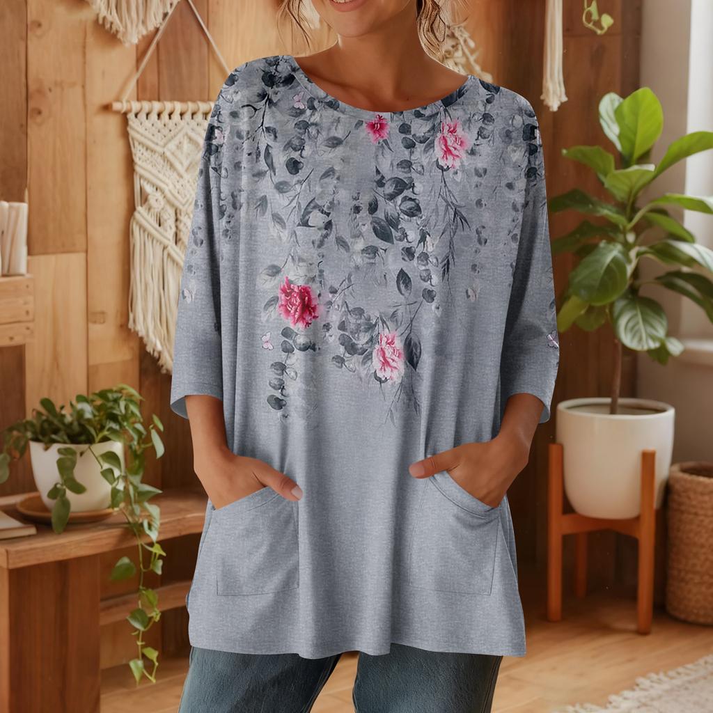 Damen 3/4-Ärmel Shirts Grafik-T-Shirts Shirts Lässige Basic-Tops Pullover