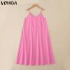 VONDA Women Casual Strap Sleeveless Ruffled Baggy Casual Swing Long Dress