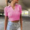 T-shirt tinta unita a maniche corte slim lavorata a maglia moda donna estiva