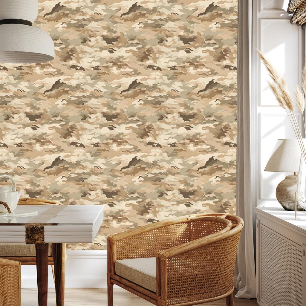 Military Camouflage Wallpaper Beige and Cream for Living Room and Bedroom 50x1000