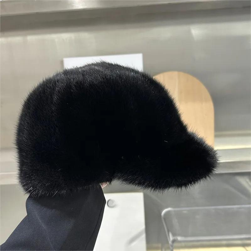 New real mink fur hat Women's winter trendy knight hat thickened warmth mink fur baseball cap That is fashionable versatile