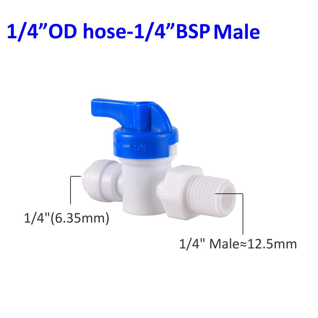 RO Water Straight 1/4" 3/8" OD Hose 1/4"BSP 1/2" Male Thread Quick Connect Fittings Plastic Ball Valve Reverse Osmosis Fitting