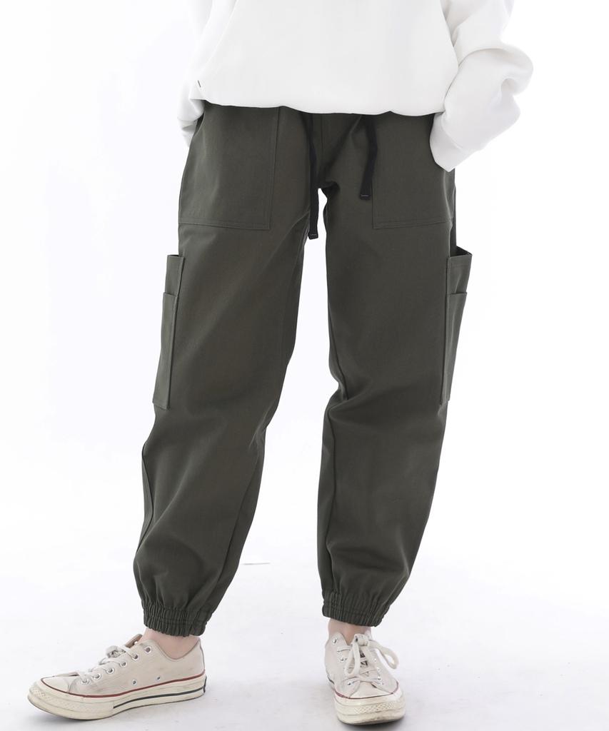 Seinteukeulu Two-Layer Wide Cargo Jogger Pants W2-308J Khaki