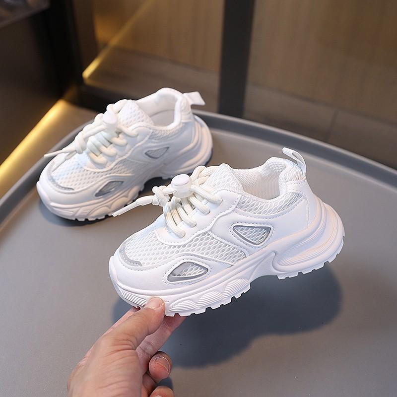 Kids Sneakers Pull Rope Mesh Breathable Children Sports Shoes Thick Soft Sole 2025 New Fashion Students Running Shoes Non-slip