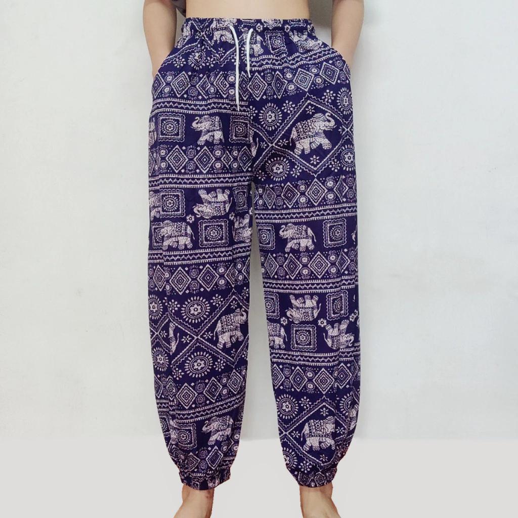 Elephant Jump Pants Pocket Adjustable Elastic High Waistband Strap Unisex Man Women Print Thailand Casual Streetwear Beach Bohemian Retro Vintage