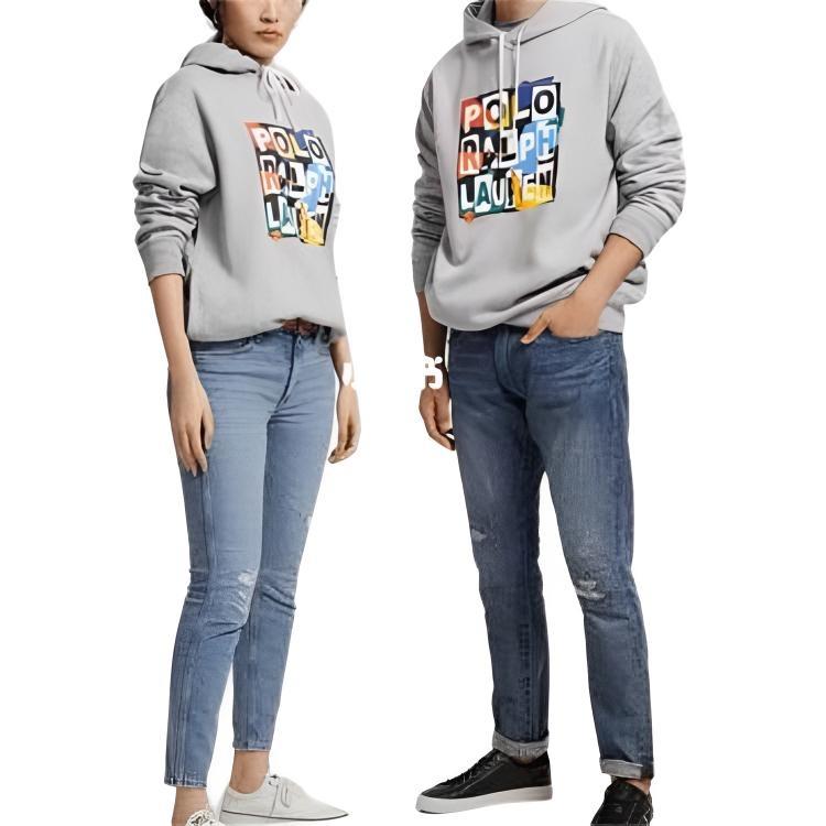 Polo Ralph Lauren SS22 Hooded Pony Pattern Fleece Lined Sweatshirt Unisex Gray 710868912002