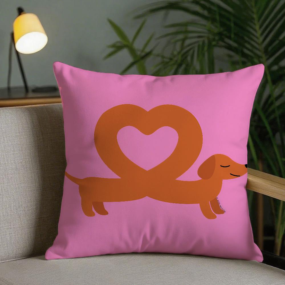 Sausage Dog Dachshund Cute Pillow Case Square DoubleSided Printing Sofa Cushion Cover Pillowcase Bedroom Bedside